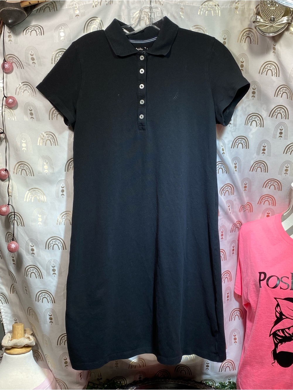 Nautica Navy and White Ribbed Collar Shirt